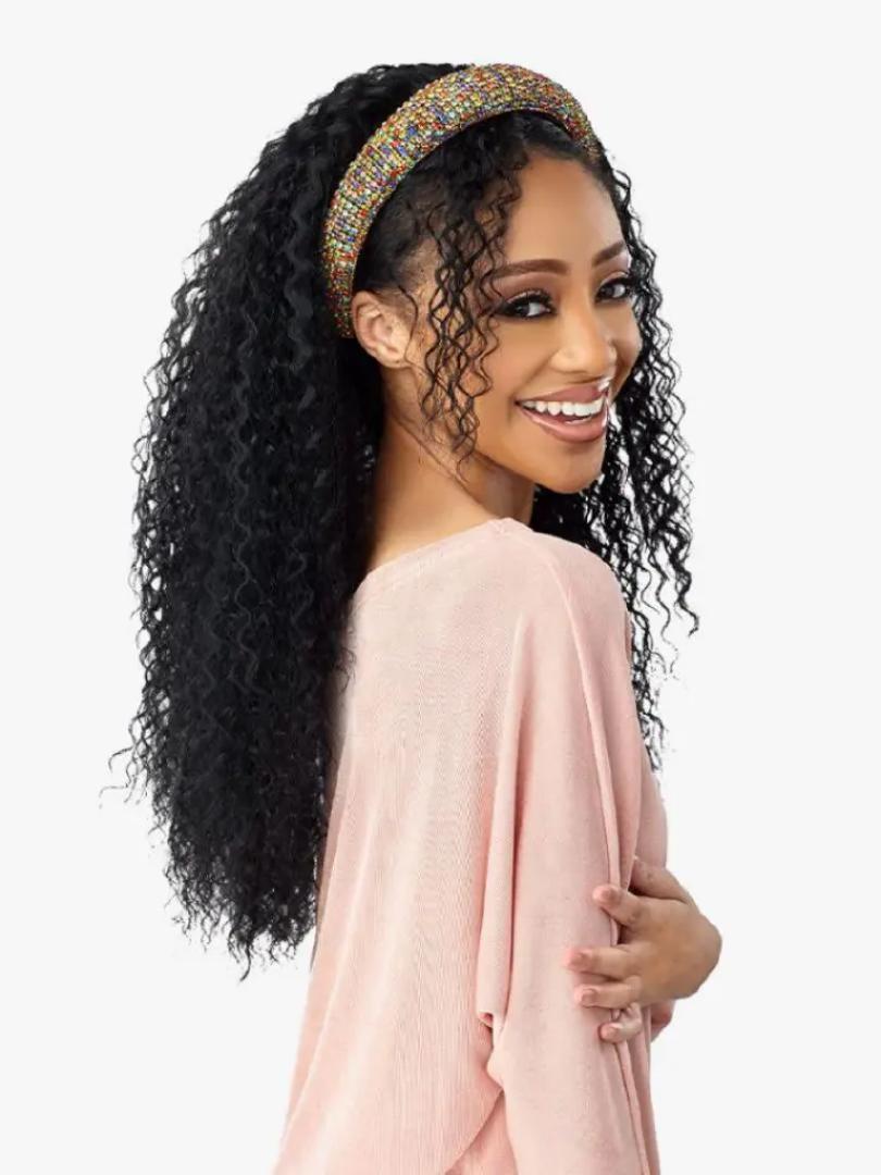 HUMAN hair blend waterwave  HEADBAND wig _black