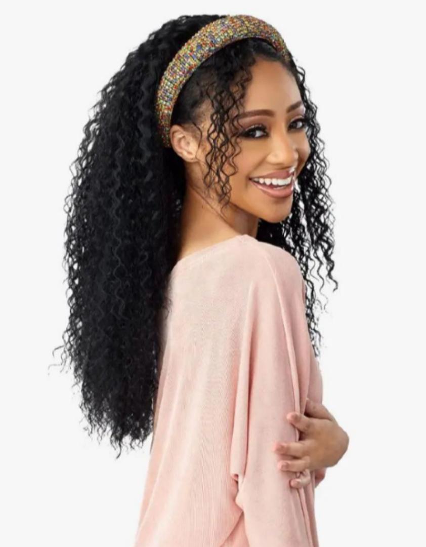 Human hair blend waterwave HEADBAND wig _black