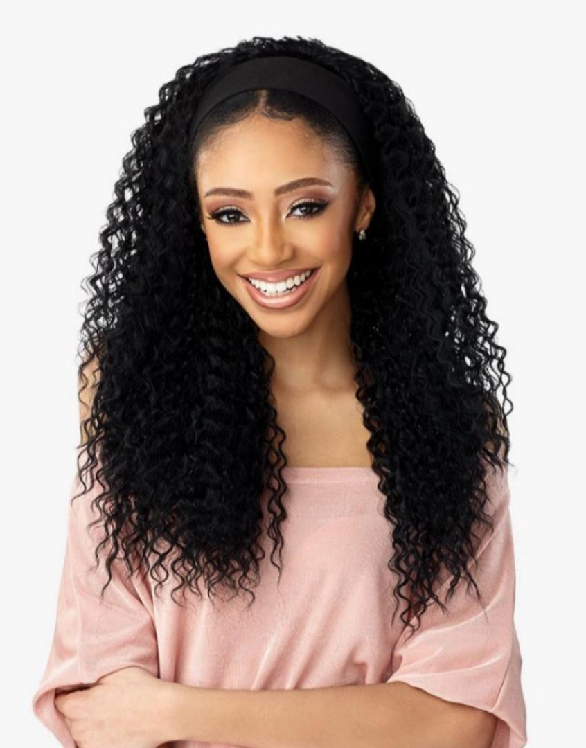 Human hair blend waterwave HEADBAND wig _black