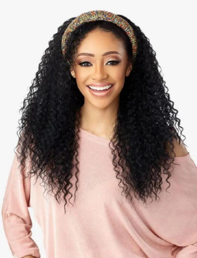 Human hair blend waterwave HEADBAND wig _black