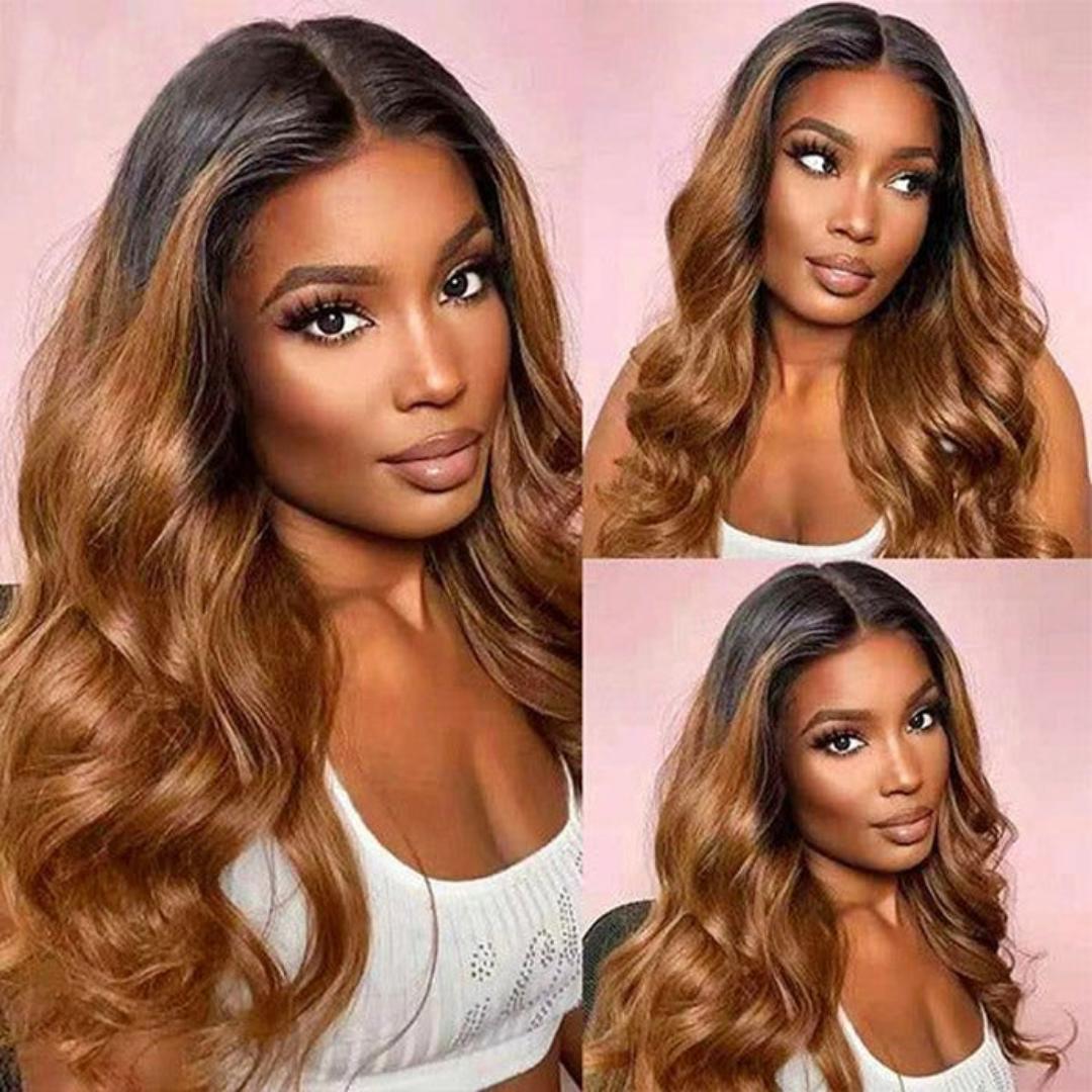 Elegant semi human hair heat friendly bodywave wig with a natural lace closure__2/30