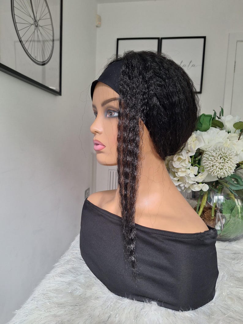 Beginner friendly Soft human hair texture wavy kinky headband wig _bkack