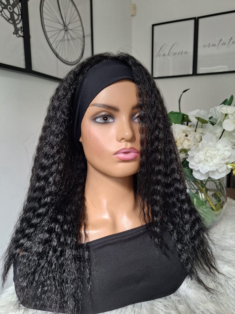 Beginner friendly Soft human hair texture wavy kinky headband wig _bkack