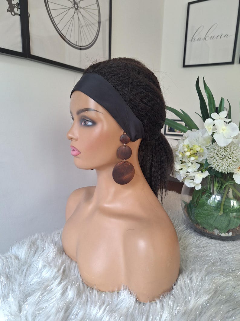 Beginner friendly Soft human hair texture wavy kinky headband wig _bkack