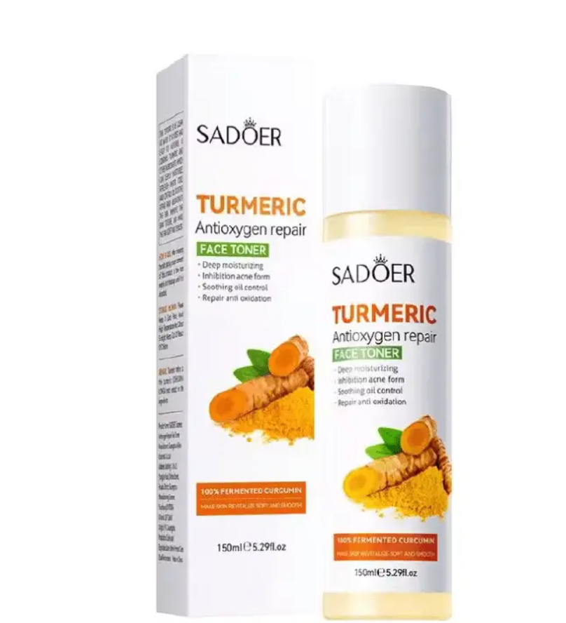 5 in 1 Sadoer Turmeric Set, Tumeric Cleanser + Face Serum +Face Toner + Face Cream + Tumeric Soap, with unparelled Vitamin C capabilities, Helps in Preven Acne, Sooth, Hydrate, Lighjten Acne Marks
