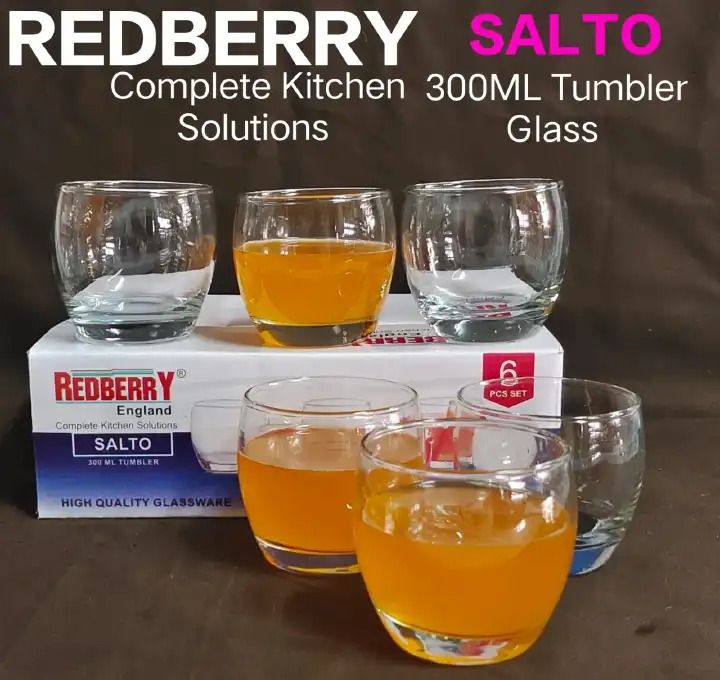 6Pcs Redberry Salto Drinking Glasses Water or Juice Glass Cups Transparent Tumblers Glassware and Drinkware Complete Kitchen Solutio