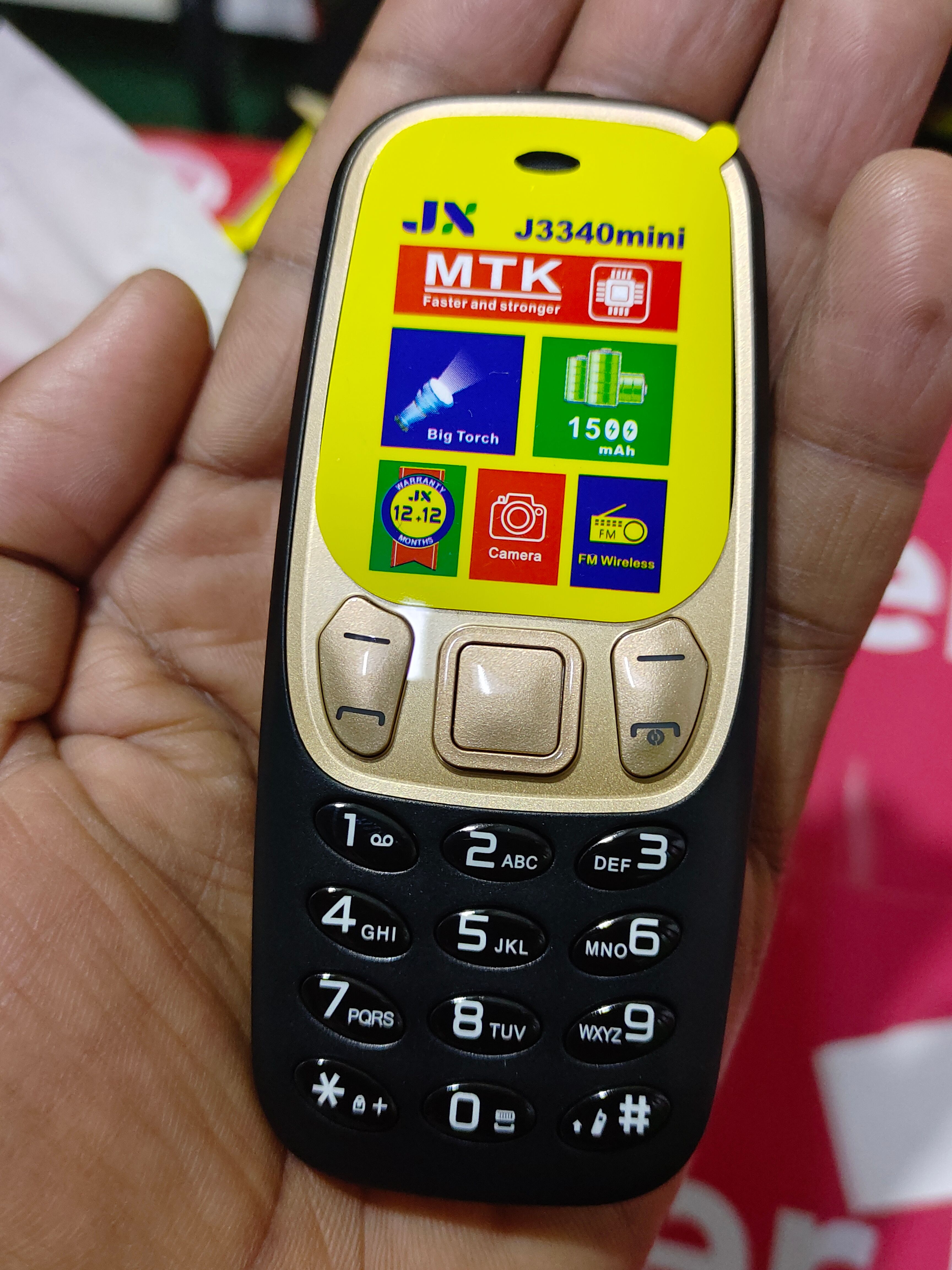 JX J3340 MINI SMALL SIZE MOBILE PHONE KABAMBE/KATULULU/MULIKA MWIZI/FEATURE PHONE BIG TORCH,FM WIRELESS, BATTERY 1500MAH, 1.44" SCREEN DISPLAY