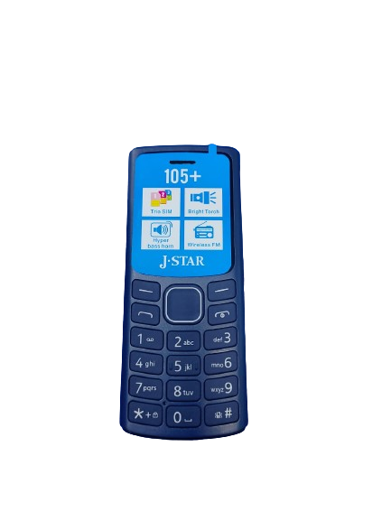 J-STAR 105+ TRIO/TRIPLE SIM CARD 3 SIM CARD SLOT WIRELESS FM, BRIGHT TORCH KABAMBE/KATULULU/MULIKA MWIZI/FEATURE PHONE WITH 1 YEAR WARRANTY.