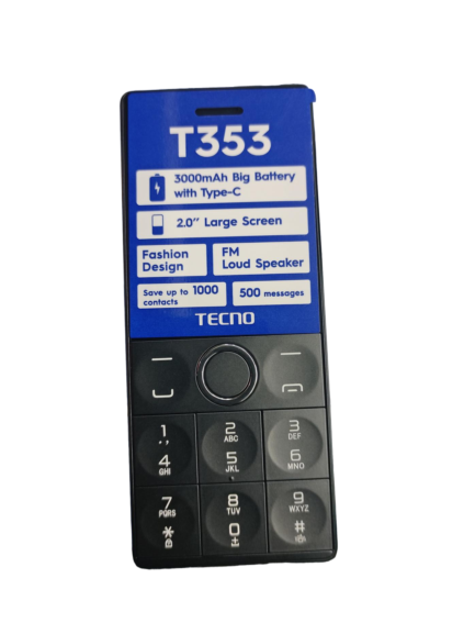 NEW ARRIVAL ON OFFER TECNO T353 BIG BATTERY 3000MAH WITH TYPE C,2.0" SCREEN DISPLAY FM SPEAKER, 1000 CONTACTS & 500 MESSAGES, CAMERA, 4MB ROM+4MB RAM KABAMBE/MULIKA/MWINZI/BATTON/FEATURE PHONE