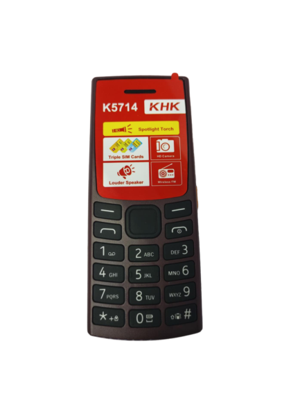 NEW KHK K5714 ON OFFER KABAMBE/MULIKA MWIZI/KATULULU/BUTTON MOBILE PHONE WITH THREE/TRIPLE SIM CARD (3 LINES) FM WIRELESS, CAMERA, SPORTLIGHT TORCH FEATURE PHONES.