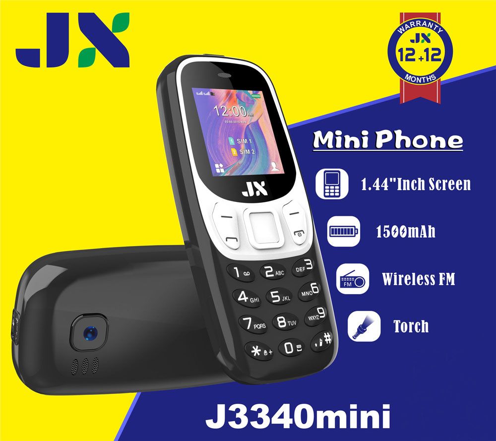 JX J3340 MINI SMALL SIZE MOBILE PHONE KABAMBE/KATULULU/MULIKA MWIZI/FEATURE PHONE BIG TORCH,FM WIRELESS, BATTERY 1500MAH, 1.44" SCREEN DISPLAY