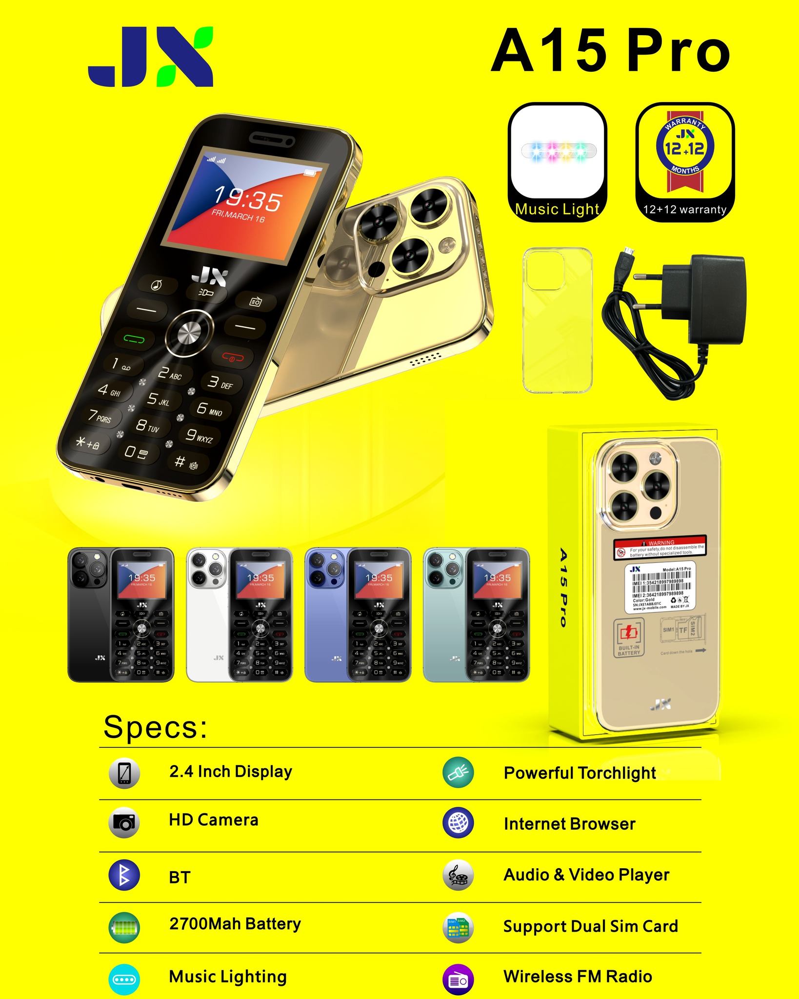 JX A15 PRO 2.4 INCH SCREEN DISPLAY,HD CAMERA,BLUE TOOTH,VERY BIG BATTERY 2700MAH,WIRELESS FM,DUAL SIM CARD,INTERNET BROWSER,WARRANTY,TORCH,AUDIO & VIDEO PLAYER KABAMBE/KATULULU/FEATURE PHONE