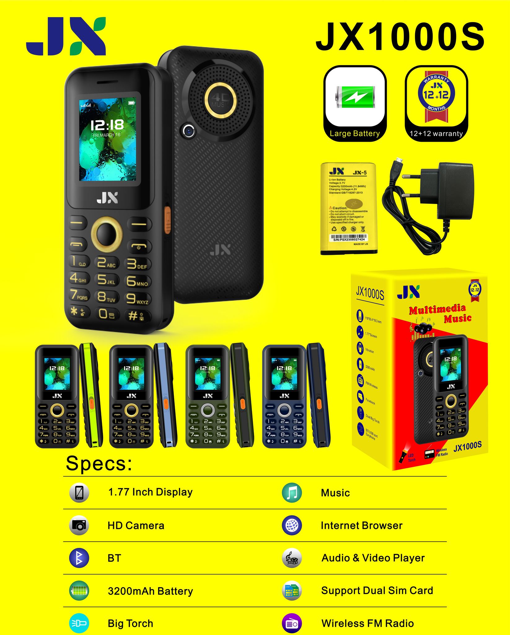JX 1000MINI SMALL SIZE PHONE, BIG TORCH, FM WIRELESS,1.44'' SCREEN, BATTERY 1500MAH KABAMBE/KATULULU/MULIKA MWIZI/FEATURE PHONE/BUTTON MOBILE PHONE.