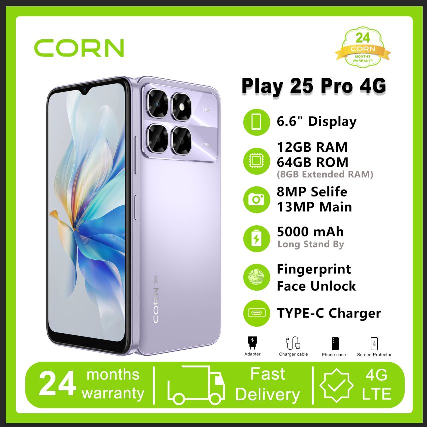 NEW ARRIVAL CORN PLAY 25 PRO 4G 6.6" STORAGE ROM 64GB RAM 12GB STRONG BATTERY 5000 MAH DOUBLE SIM CARD SMART PHONE ON OFFER FINGERPRINT FACE UNLOCK,8MP SEILFE 13MP TYPE-C 2 YEARS WARRANTY CHEAP PHONE
