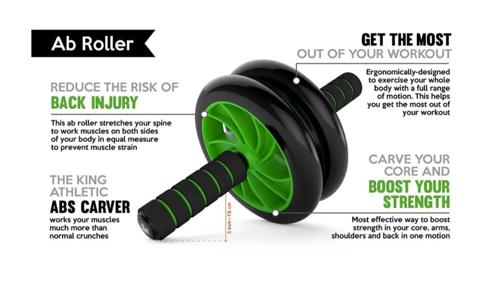 FITNESS ROLLER DOUBLE WHEEL TRAINING MACHINE FOR HOME GYM CORE EXERCISES ABS ROLLER TWO WHEEL, ANTI-SLIP HANDLES GIVES YOU PERFECT TUMMY SHAPE ARMS SHOULDERS ABDOMINAL CORE CARVER FITNESS