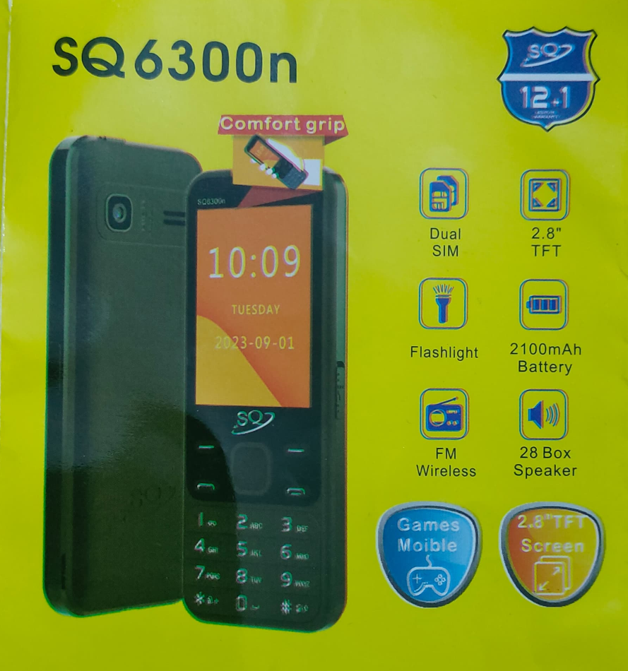 SQ 6300n DUAL SIM SCREEN 2.8’’ FLASH LIGHT/TORCH BATTERY 2100MAH WIRELESS FM 1 YEAR WARRANTY KABAMBE/KATULULU/MULIKA MWIZI MOBILE PHONE