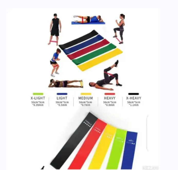 TRAINING BANDS ELASTIC 5 PIECES EXERCISE BANDS FOR SPORTS AND FITNESS RESISTANCE BANDS FOR FAT LOSS AND WEIGHT LOSS HOME GYM EXERCISE BANDS