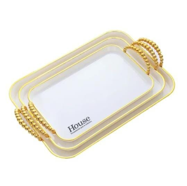 SET OF THREE 3 SERVING TRAYS, LIGHT TO CARRY, BEAUTIFUL HANDLES, STRONG AND DURABLE TRAYS KITCHEN/DINING TRAY