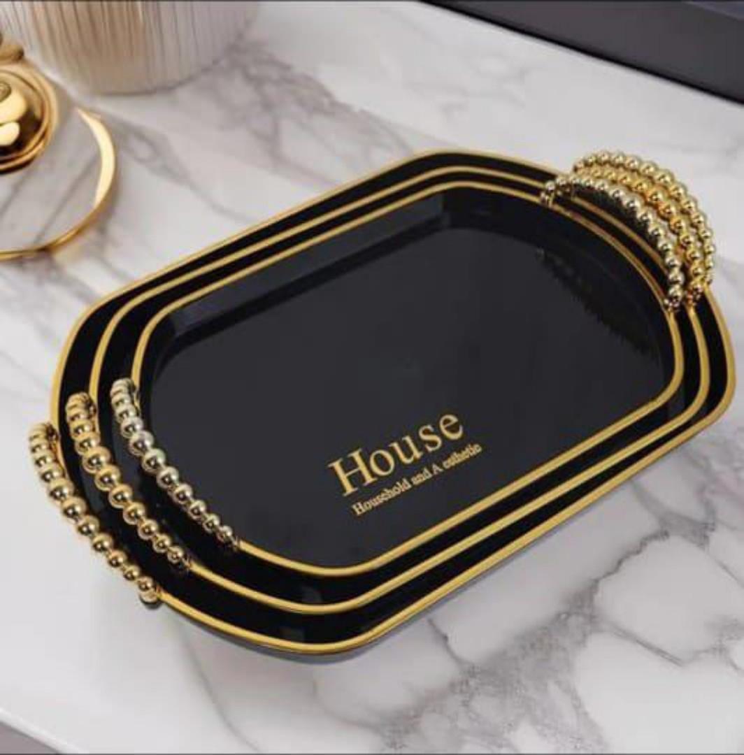 SET OF THREE 3 SERVING TRAYS, LIGHT TO CARRY, BEAUTIFUL HANDLES, STRONG AND DURABLE TRAYS KITCHEN/DINING TRAY