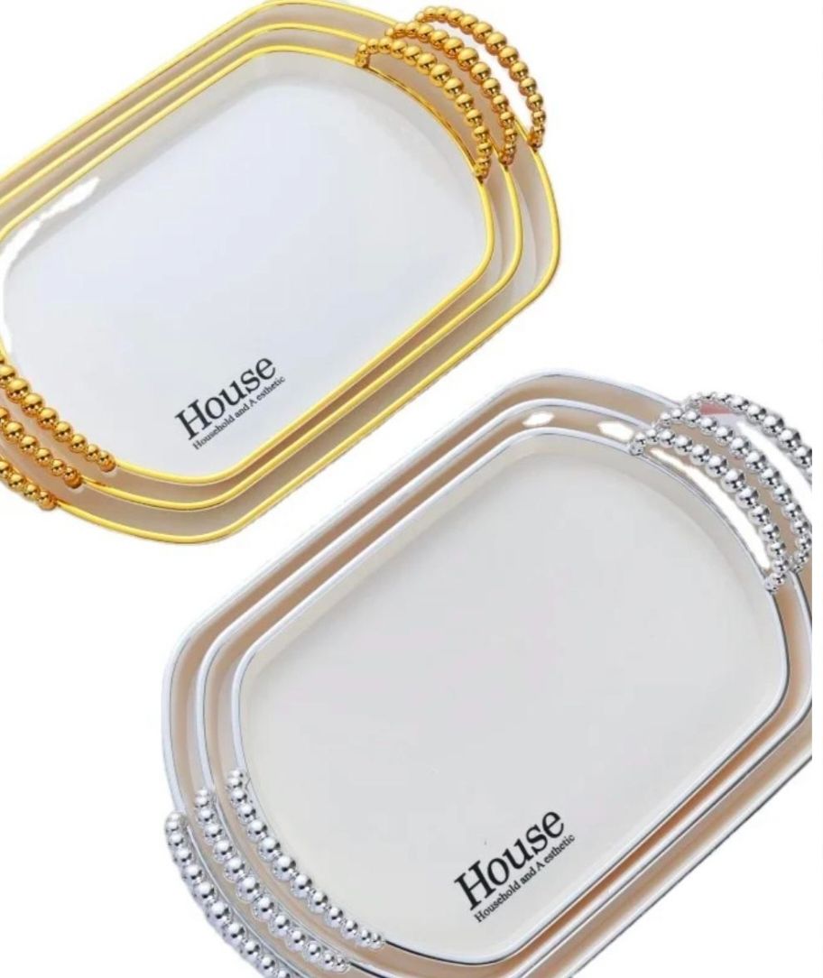 SET OF THREE 3 SERVING TRAYS, LIGHT TO CARRY, BEAUTIFUL HANDLES, STRONG AND DURABLE TRAYS KITCHEN/DINING TRAY