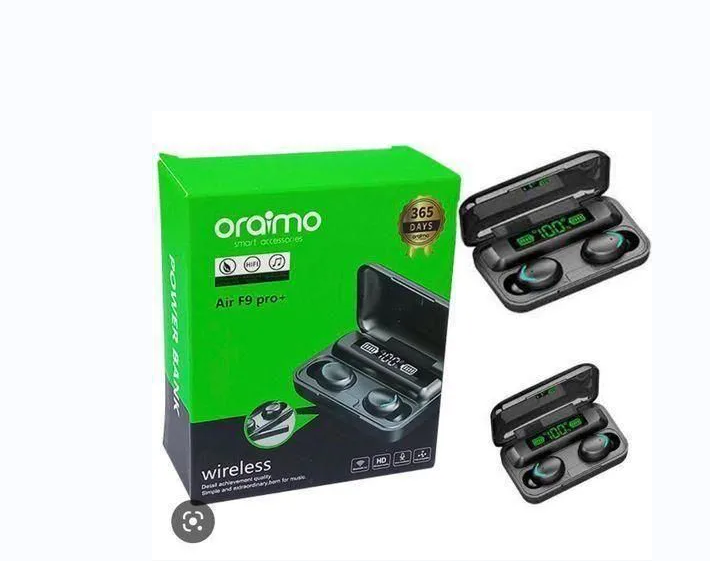 ORIGINAL ORAIMO EARPODS WIRELESS FREE PODS, SUPERIOR SOUND AIR F9 PRO + HIGH QUALITY EARPODS 12H MUSIC TIME BRAND NEW ARRIVAL EARBUDS ON OFFER