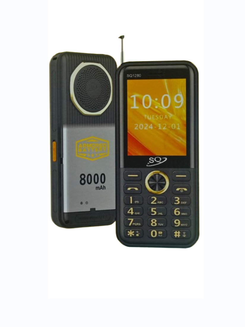 SQ 1280 DUAL SIM FLASH LIGHT SCREEN 3.0’’ WIRELESS FM RADIO VERY BIG BATTERY 8000MAH CAMERA KABAMBE/BUTTON PHONE/MULIKA MWIZI/FEATURED MOBILE PHONE 1 YEAR WARRANTY.
