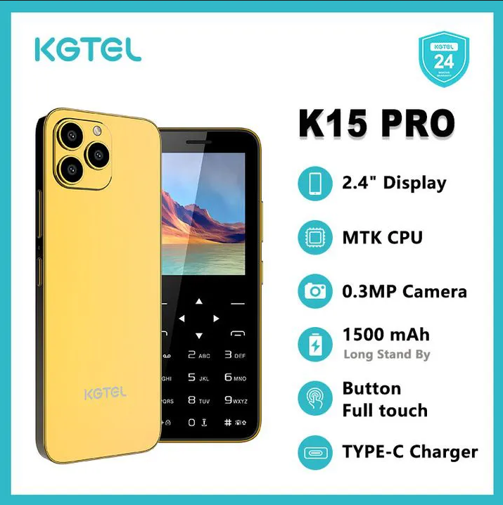 KGTEL K15 PRO 2.4" DISPLAY DUAL SIM CARD 0.3MP CAMERA 1500MAH BUILT-IN BATTERY BUTTON FULL TOUCH TYPE-C CHARGER SCREEN TOUCH KABAMBE MULIKA MWIZI FEATURED PHONES 2 YEARS WARRANTY