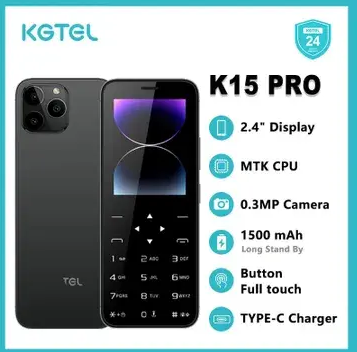KGTEL K15 PRO 2.4" DISPLAY DUAL SIM CARD 0.3MP CAMERA 1500MAH BUILT-IN BATTERY BUTTON FULL TOUCH TYPE-C CHARGER SCREEN TOUCH KABAMBE MULIKA MWIZI FEATURED PHONES 2 YEARS WARRANTY