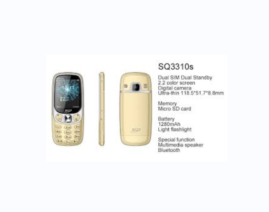 SQ 3310S NEW ARRIVAL SCREEN DISPLAY 2.4’’ BATTERY 1280MAH CAMERA WIRELESS FM SLIM DESIGN/BODY BLUETOOTH DUAL SIM CARD MEMORY CARD SLOT METAL BODY KABAMBE BUTTON MOBILE PHONE ON OFFER
