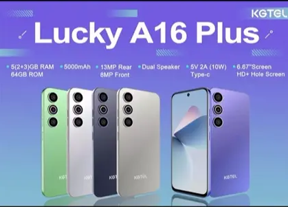 [NEW ARRIVAL] KGTEL LUCKY A16 PLUS MEMORY STORAGE 64GB ROM+5GB RAM SCREEN DISPLAY 6.67’’ BATTERY CAPACITY 5000MAH FINGERPRINT BRAND NEW SMART PHONE ON OFFER CHEAP SMART PHONE FACE UNLOCK CLEAR CAMERA