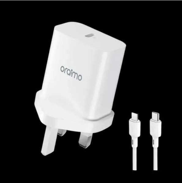 ORIGINAL ORAIMO POWERCUBE 20 OCW-U106S+CC54 20W TYPE C WALL CHARGER FAST CHARGING TYPE-C TO TYPE-C FREE FAST CHARGING CABLE UNIVERSAL COMPATIBILITY C TO C ORAIMO TYPE-C FAST CHARGER