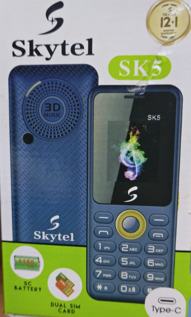 SKYTEL SK5 DUAL SIM CARD BATTERY 1150MAH SCREEN 1.77’’ VIBRATION TORCH LIGHT KABAMBE/BUTTON MOBILE PHONE MULIKA MWIZI/KATULULU PHONE WITH WARRANTY TYPE C CHARGER ON OFFER