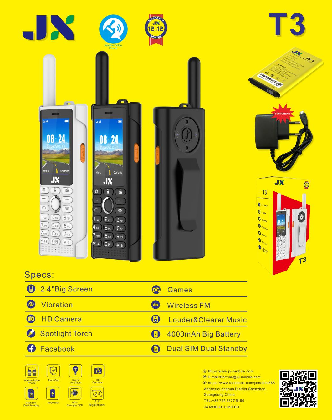 JX T3 SCREEN 2.4’’ BATTERY 4000MAH VIBRATION FM WIRELESS BIG TORCH LIGHTHD CAMERA KABAMBE/MULIKA MWIZI/BUTTON MOBILE PHONE AERIAL PHONE 1 YEAR WARRANTY ON OFFER