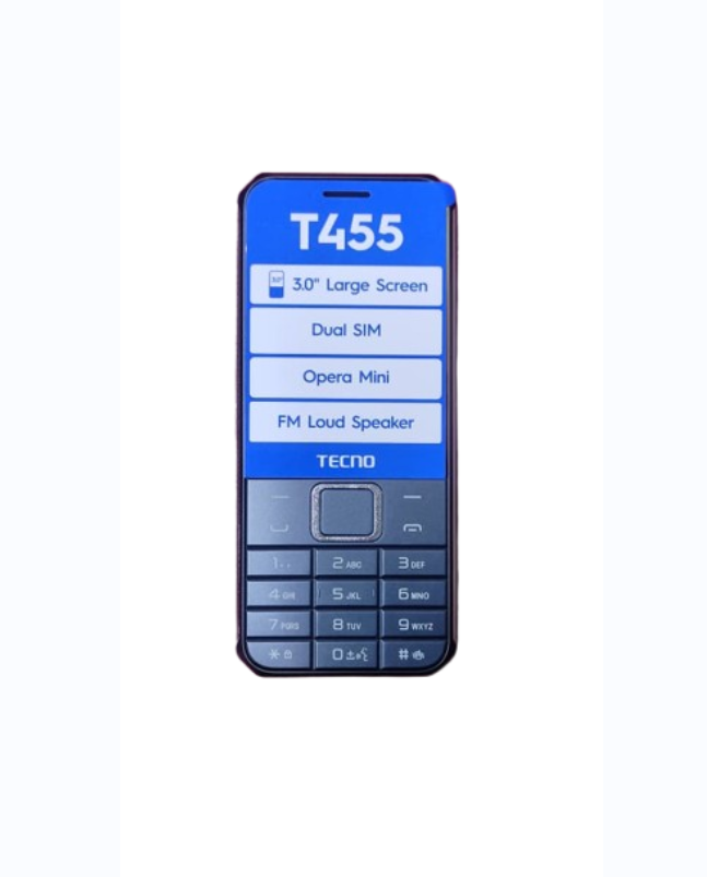 [NEW ARRIVAL] TECNO T455 DUAL SIM CARD LARGE SCREEN 3’’ FM LOUD SPEAKER CAMERA BATTERY CAPACITY 2000 MAH FAST CHARGER TYPE C STORAGE 8MB ROM+8MB RAM BAND NEW KABAMBE/KATULULU BUTTON PHONE ON OFFER