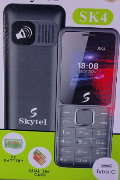 SKYTEL SK4 DUAL SIM CARD BATTERY CAPACITY 1150MAH SCREEN 1.77’’ VIBRATION FM WIRELESS TORCH LIGHT MP3/MP4 FAST CHARGER TYPE-C WARRANTY 1 YEAR KABAMBE KATULULU MULIKA MWIZI FEATURE PHONE BUTTON PHONE