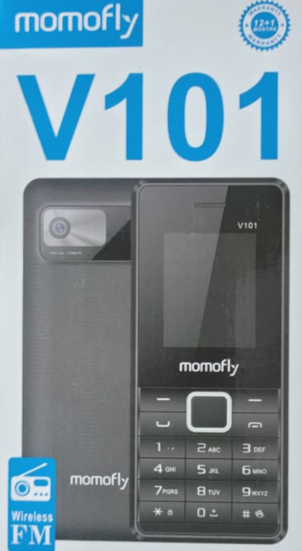 MOMOFLY V101 SCREEN 1.77’’ WIRELESS FM TORCH LIGHT CAMERA DUAL SIM CARD 5C BATTERY VIBRATION 1 YEAR WARRANTY KABAMBE/KATULULU/MULIKA MWIZI/FEATURE PHONE BUTTON MOBILE PHONE ON OFFER