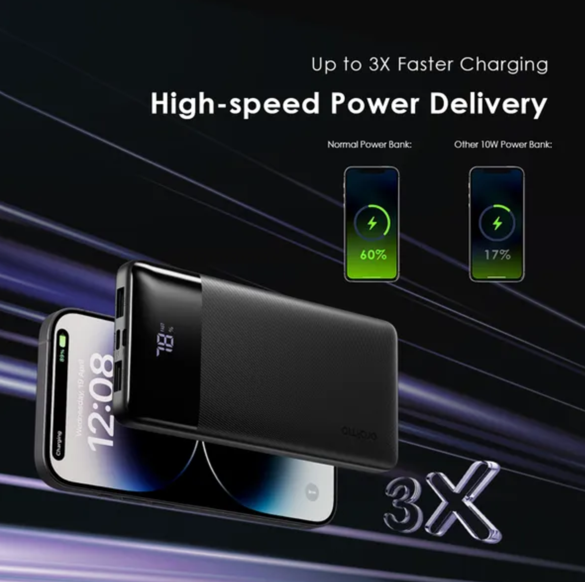 ORAIMO OPB-7100Q TOAST 22.5 SUPER FAST BYTE 10000MAH 22.5W TYPE-C IN & OUT ORIGINAL ORAIMO POWER BANK WITH TYPE-C CABLE