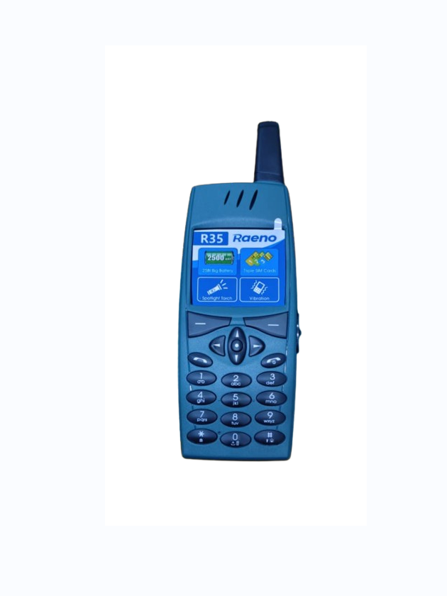 RAENO R35 BIG BATTERY 2500MAH TRIPPLE SIM CARD BLUETOOTH VIBRATION FM RADIO TORCH THREE 3 SIM CARDS SLOT WITH AERIAL KABAMBE KATULULU MULIKA MWIZI FEATURED PHONE BUTTON MOBILE PHONE 2 YEARS WARRANTY
