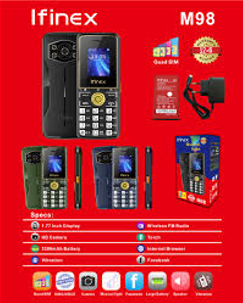 [NEW ARRIVAL] IFINEX M98 SCREEN 1.77’’ HD CAMERA WIRELESS FM TORCH BIG BATTERY 3300MAH FOUR SIM CARD SLOT KABAMBE MULIKA MWIZI BUTTON PHONE ON OFFER