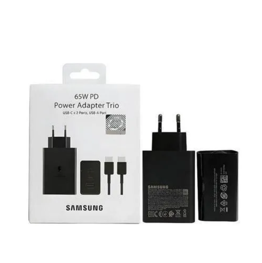 ORIGINAL SAMSUNG CHARGER 65W POWER ADAPTER TRIO WITH TYPE C TO C CABLE 3 PORTS (65W,45W USB-C, 25W USB-A) SAMSUNG FAST CHARGER 65 WATTS ON OFFER