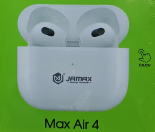 JAMAX MAX AIR 4 AIRPODS TWS WIRELESS EARBUDS BLUETOOTH CLEAR SOUND FREE PODS JAMAX EARBUDS