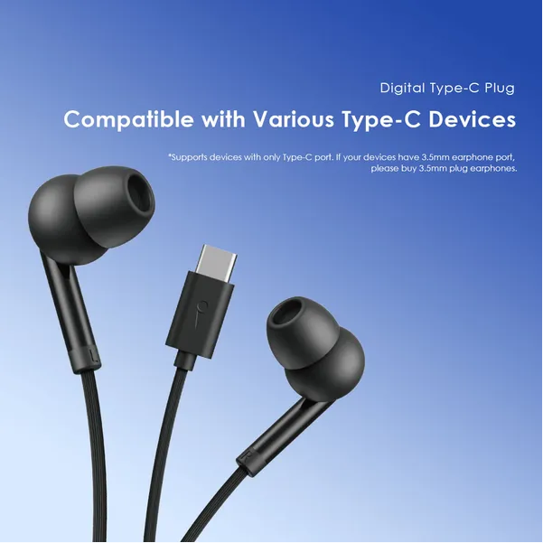 ORIGINAL ORAIMO EARPHONES CONCH 2C OEP-320C CLEAR IN CALLS COMFORTABLE EARTIPS THICKENED CABLE DIGITAL TYPE-C PLUG 1.2M CABLE LENGTH IN-EAR EARPHONE ONLY FOR DEVICES WITH TYPE-C PORT