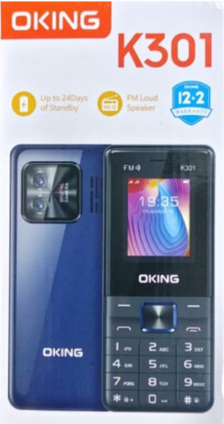 OKING K301 SCREEN 1.77’’ DUAL SIM CARD REAR CAMERA VIBRATION WIRELESS FM TORCH LIGHT 1 YEAR WARRANTY KABAMBE MULIKA MWIZI FEATURE PHONE BUTTON MOBILE PHONES