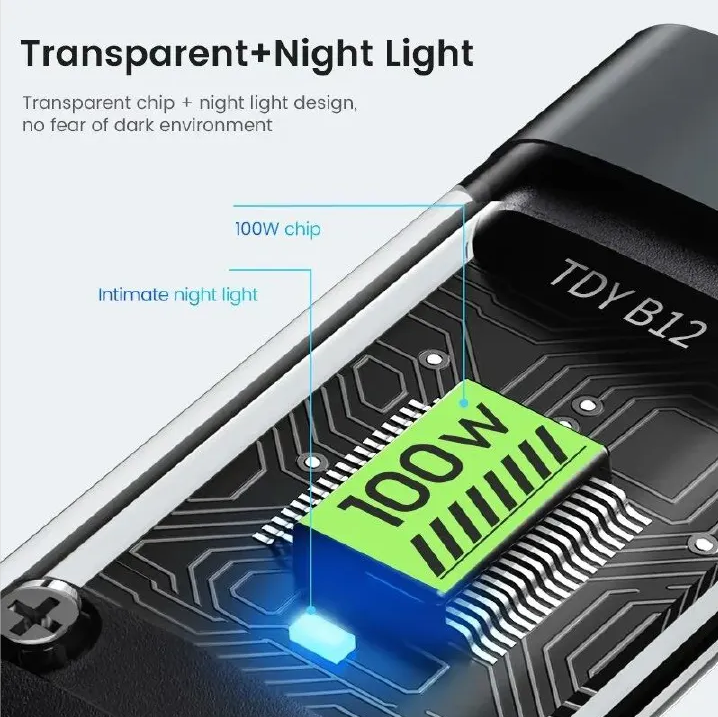 3-IN-1 100W FAST CHARGING USB TO TYPE-C MICRO FAST CHARGER CABLE TRANSPARENT DIGITAL DISPLAY LONG 3 IN 1 FAST CHARGER