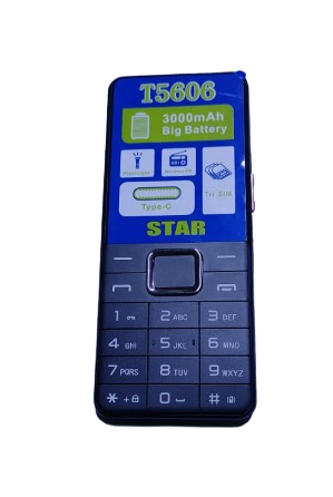 STAR  T5606 TIPLE SIM CARD VERY BIG BATTERY 3000MAH WIRELESS FM RADIO TORCH TYPE-C CHARGER SCREEN 1.77’’ 3 SIM CARD SLOT KABAMBE FEATURE PHONE BUTTON MOBILE PHONE