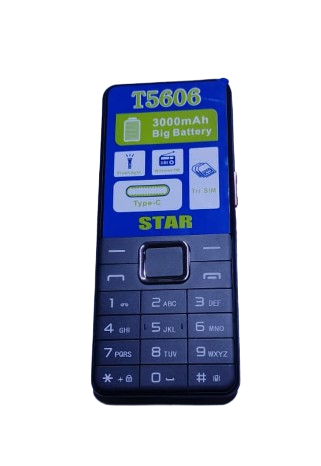 STAR  T5606 TIPLE SIM CARD VERY BIG BATTERY 3000MAH WIRELESS FM RADIO TORCH TYPE-C CHARGER SCREEN 1.77’’ 3 SIM CARD SLOT KABAMBE FEATURE PHONE BUTTON MOBILE PHONE