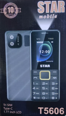 STAR  T5606 TIPLE SIM CARD VERY BIG BATTERY 3000MAH WIRELESS FM RADIO TORCH TYPE-C CHARGER SCREEN 1.77’’ 3 SIM CARD SLOT KABAMBE FEATURE PHONE BUTTON MOBILE PHONE