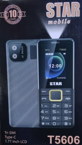 STAR  T5606 TIPLE SIM CARD VERY BIG BATTERY 3000MAH WIRELESS FM RADIO TORCH TYPE-C CHARGER SCREEN 1.77’’ 3 SIM CARD SLOT KABAMBE FEATURE PHONE BUTTON MOBILE PHONE