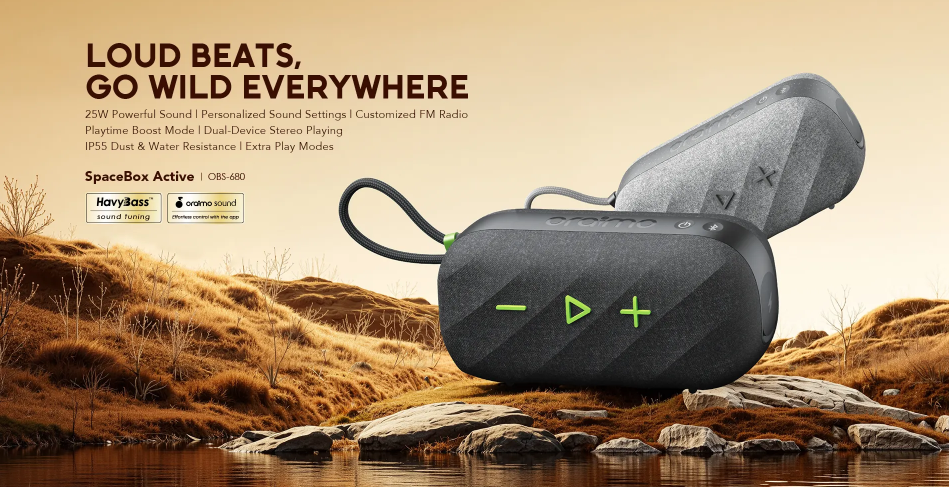 [NEW ARRIVAL] ORIGINAL ORAIMO SPACEBOX ACTIVE OBS-680 25W ORAIMO WIRELESS SPEARKER HAVY BASS PORTABLE BLUETOOTH,MEMORY CARD & FM RADIO SPEAKER  14 HOURS PLAY TIME MEDIUM VOLUME BATTERY 3000MAH