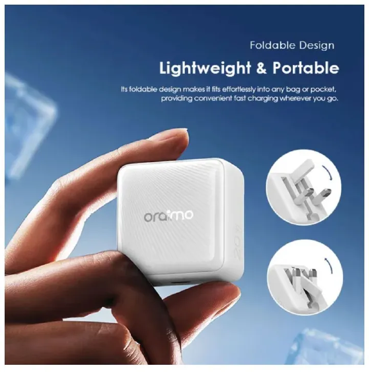 ORIGINAL ORAIMO CHARGER 20W GAN FASTER POWERCUBE 20 CHIC FOLDABLE PLUG ORAIMO FASTER CHARGER TYPE-C TO TYPE-C 1 YEAR WARRANTY